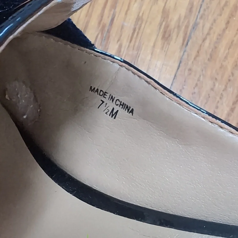 Banana Republic Black Patent Leather Mules With Navy Velvet Bows Festive Holiday - Picture 5 of 8